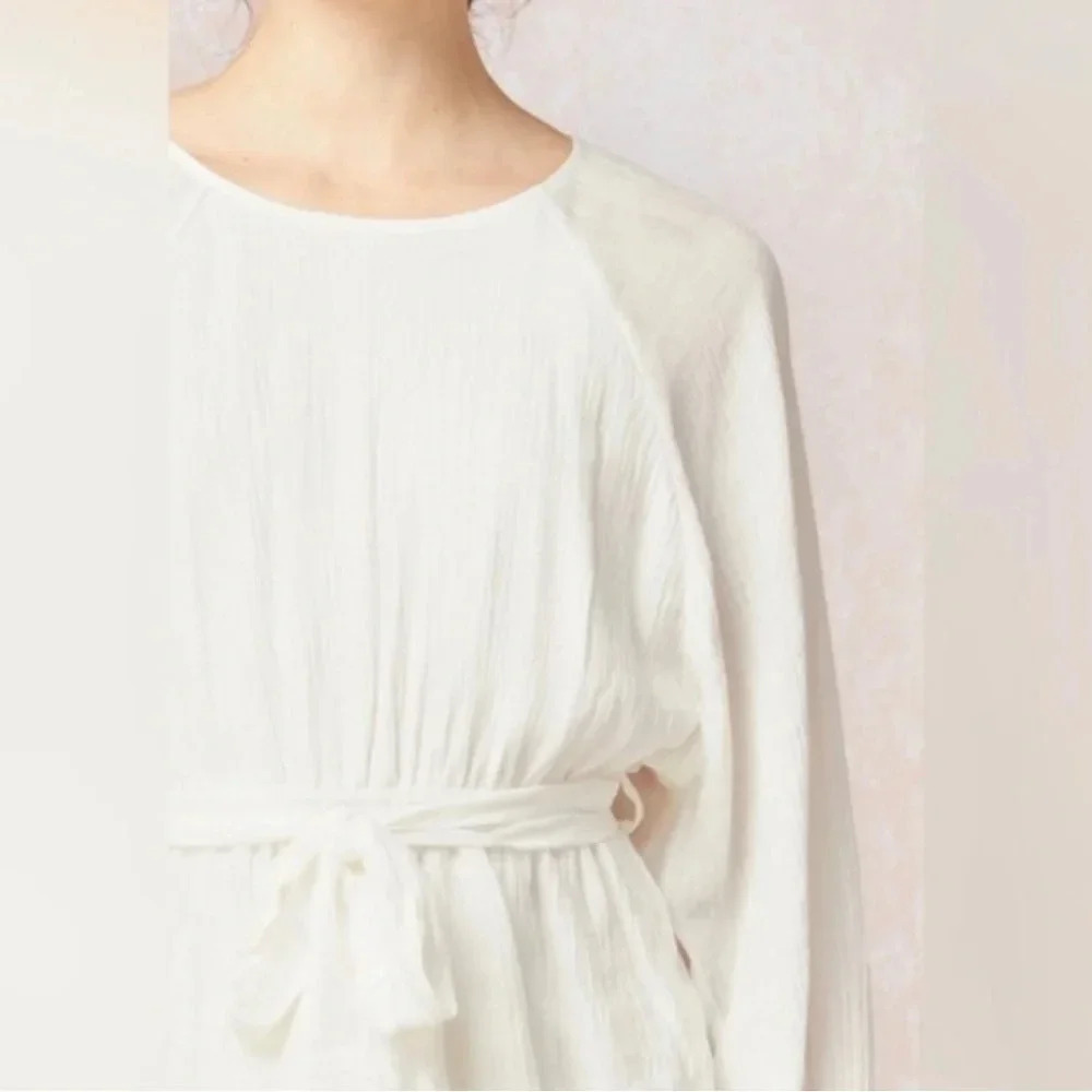 Entro | Elizabeth Tiered Puff Bubble Sleeve Dress White Layered Bohemian Small - Picture 8 of 12